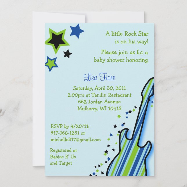 Invitations de douches pour bébés rock Star Guitar (Devant)