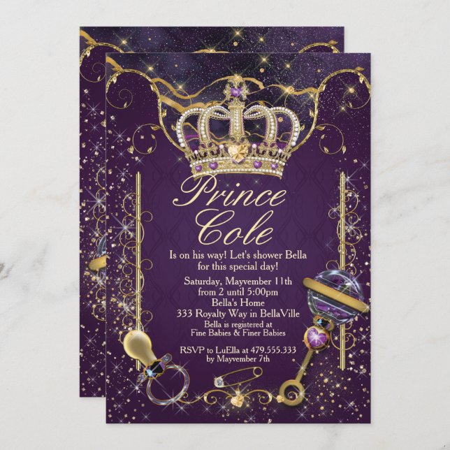 Invitations de douches pour bébés Royal Prince (Devant / Derrière)