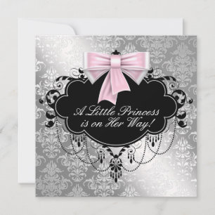 Invitations de douches pour bébés Silver Pink