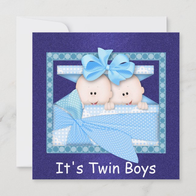 Invitations de douches pour bébés Twin BOYS (Devant)