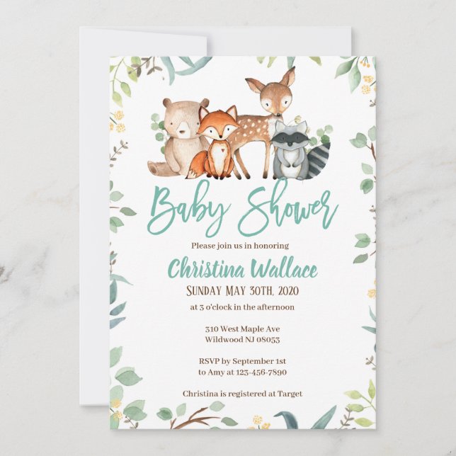 Invitations de douches pour bébés Woodland (Devant)