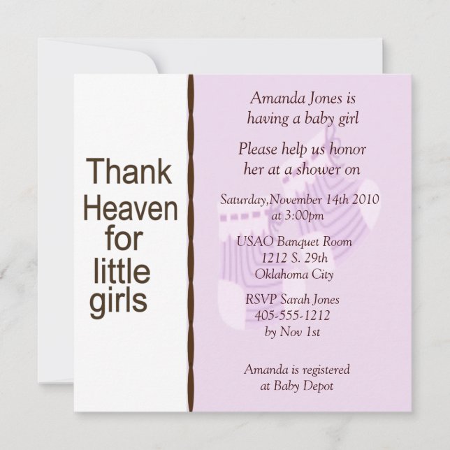 Invitations de douches pour filles roses et Brown (Devant)