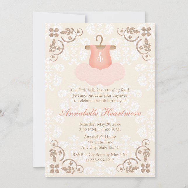 INVITATIONS DE FANTAISIE D'ANNIVERSAIRE DE TUTU DE (Devant)