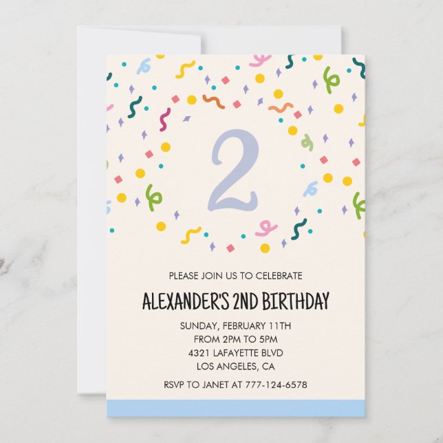 Invitations de fête couleur confetti enfants prima (Devant)