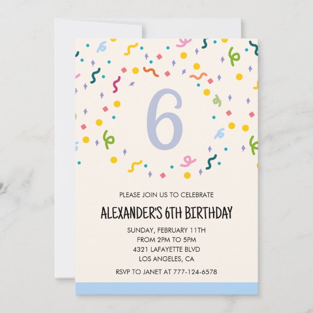 Invitations de fête couleur confetti enfants prima (Devant)