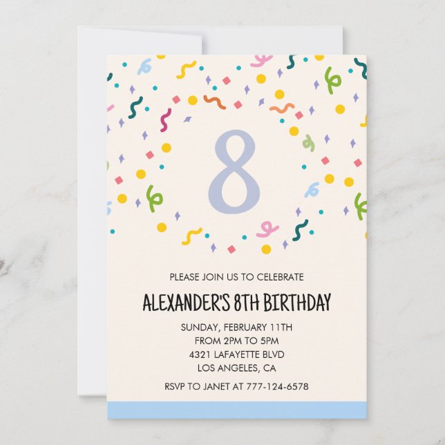 Invitations de fête couleur confetti enfants prima (Devant)