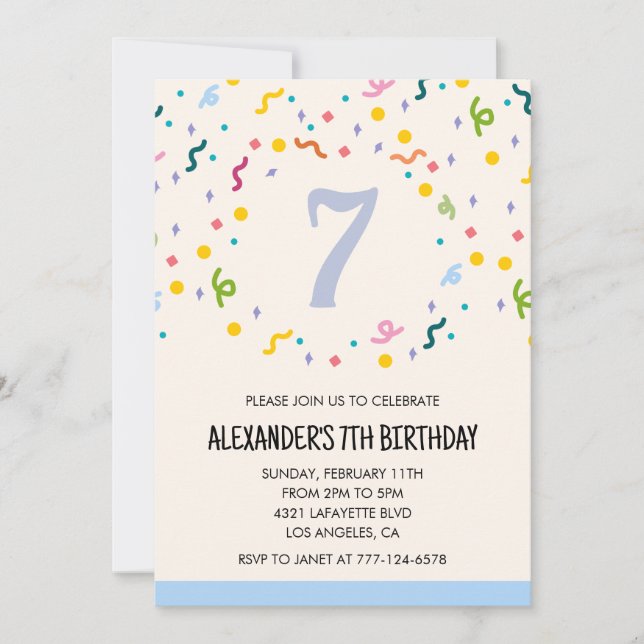 Invitations de fête couleur confetti enfants prima (Devant)