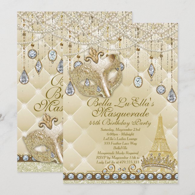 Invitations de fête d'anniversaire à Paris Masquer (Devant / Derrière)