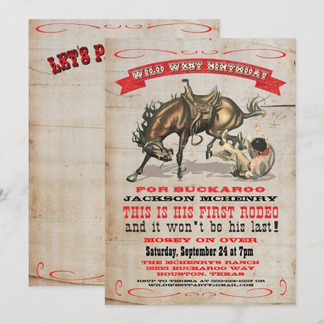 Invitations de fête d'anniversaire Cowboy Western  (Devant / Derrière)