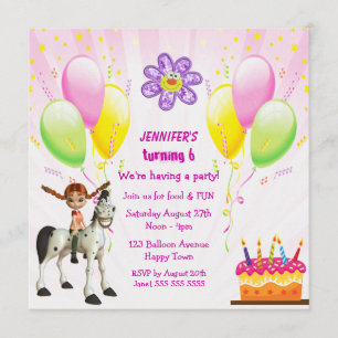 Invitations de fête d'anniversaire Cute Pony, Cake