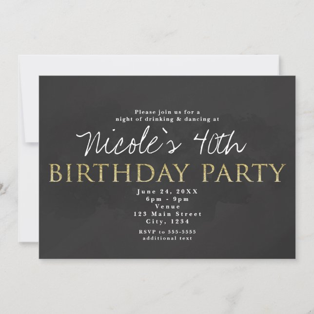 Invitations de fête d'anniversaire Dark Grey & Gol (Devant)