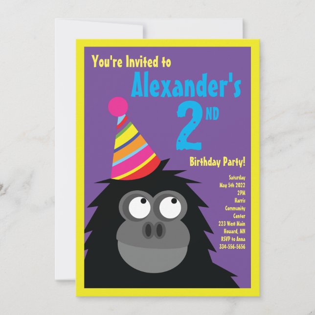 Invitations de fête d'anniversaire de Ape Animal (Devant)