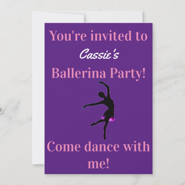 Invitations de fête d'anniversaire de Ballerina (Devant)