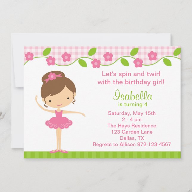 Invitations de fête d'anniversaire de Ballerina Gi (Devant)