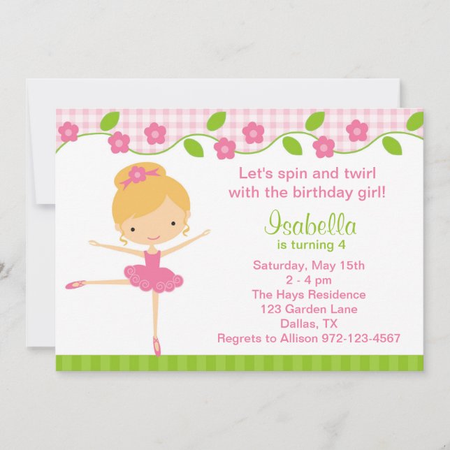 Invitations de fête d'anniversaire de Ballerina Gi (Devant)