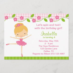 Invitations de fête d'anniversaire de Ballerina Gi