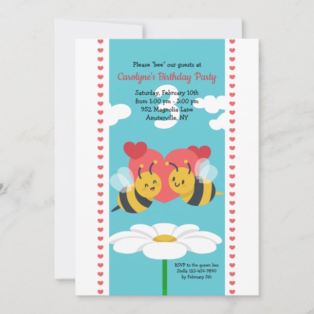 Invitations de fête d'anniversaire de Bee Couple (Devant)