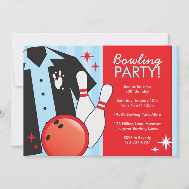 Invitations de fête d'anniversaire de bowling (Devant)