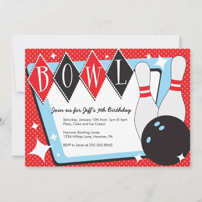Invitations de fête d'anniversaire de bowling (Devant)