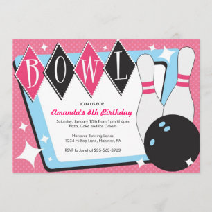 Invitations de fête d'anniversaire de bowling