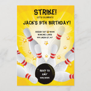 Invitations de fête d'anniversaire de bowling