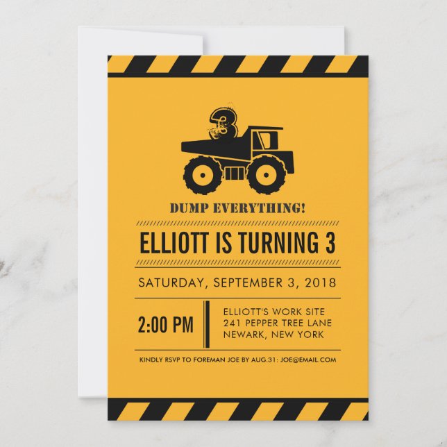 Invitations de fête d'anniversaire de camion à (Devant)