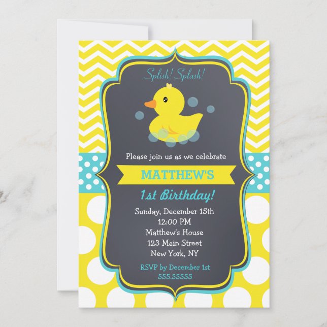Invitations de fête d'anniversaire de canard en ca (Devant)