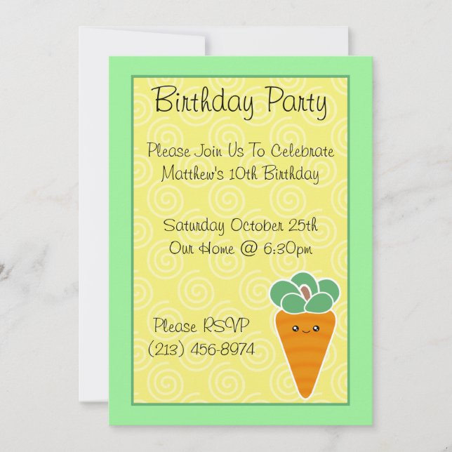 Invitations de fête d'anniversaire de carotte de (Devant)