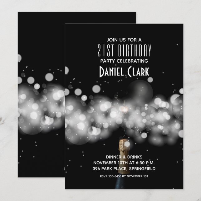 Invitations de fête d'anniversaire de Champagne Sp (Devant / Derrière)