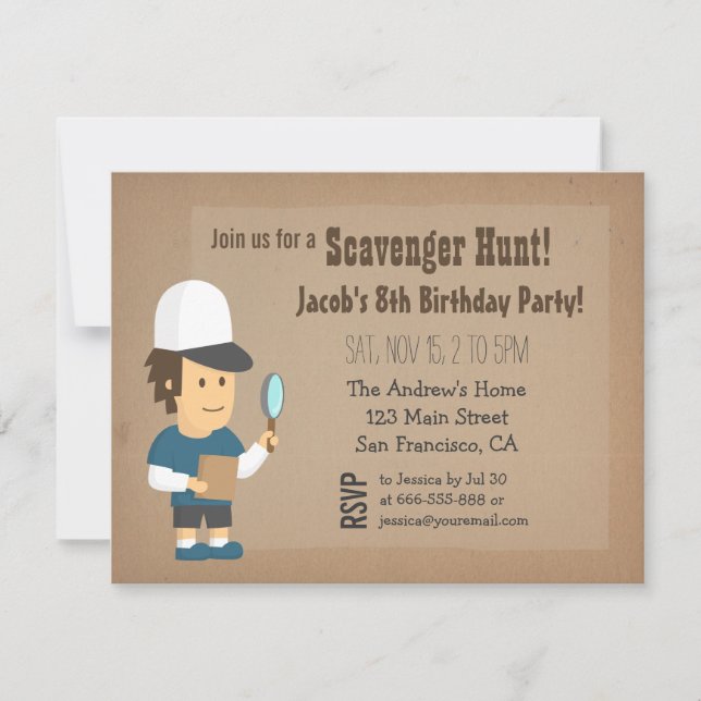 Invitations de fête d'anniversaire de chasse au (Devant)