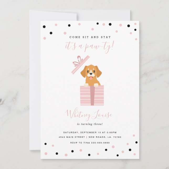 Invitations de fête d'anniversaire de chiot (Devant)