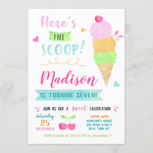 Invitations de fête d'anniversaire de crème glacée