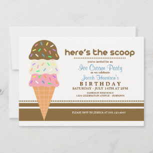 Invitations de fête d'anniversaire de crème glacée
