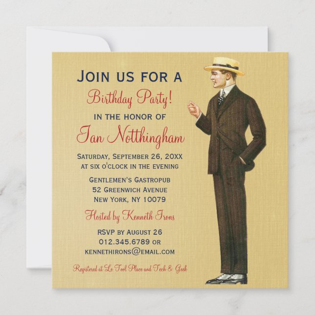 Invitations de fête d'anniversaire de Dapper Gentl (Devant)