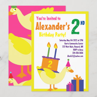 Invitations de fête d'anniversaire de Duck Animal 