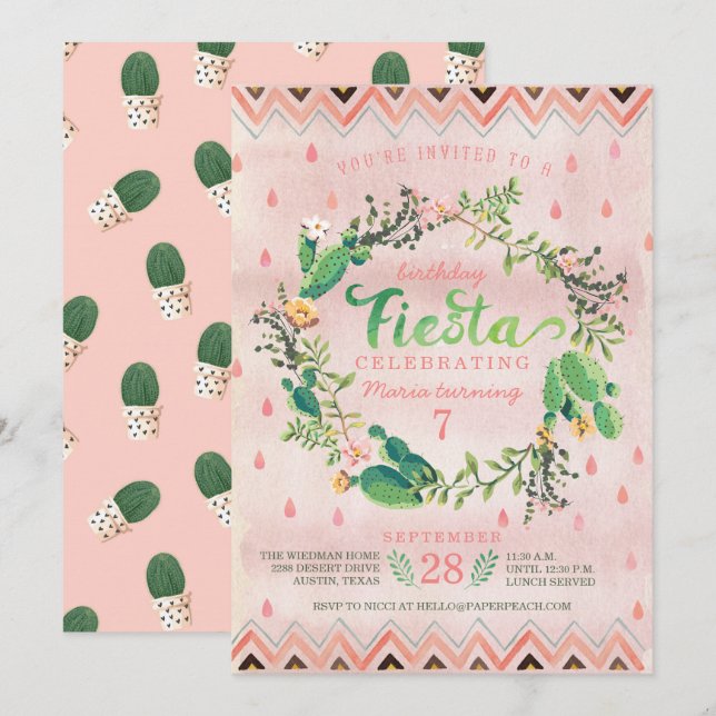 Invitations de fête d'anniversaire de fiesta de (Devant / Derrière)
