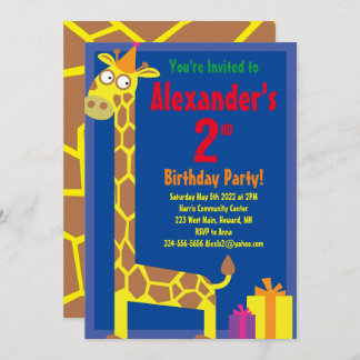 Invitations de fête d'anniversaire de Giraffe Anim
