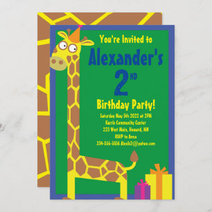 Invitations de fête d'anniversaire de Giraffe Anim