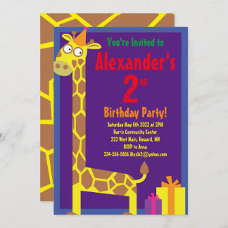Invitations de fête d'anniversaire de Giraffe Anim