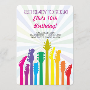 Invitations de fête d'anniversaire de guitare de