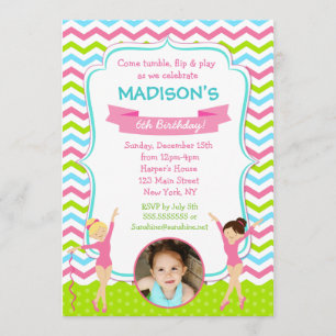 Invitations de fête d'anniversaire de gymnastique