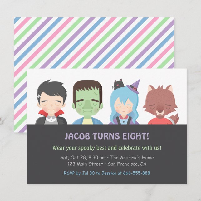 Invitations de fête d'anniversaire de Halloween Ki (Devant / Derrière)