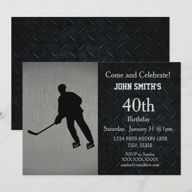 Invitations de fête d'anniversaire de hockey robus (Devant / Derrière)