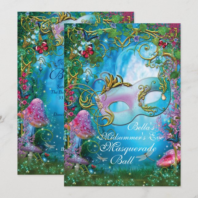 Invitations de fête d'anniversaire de la mascarade (Devant / Derrière)