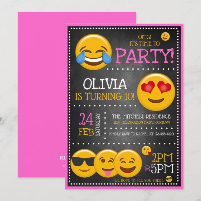 Invitations de fête d'anniversaire de la mignonne  (Devant / Derrière)