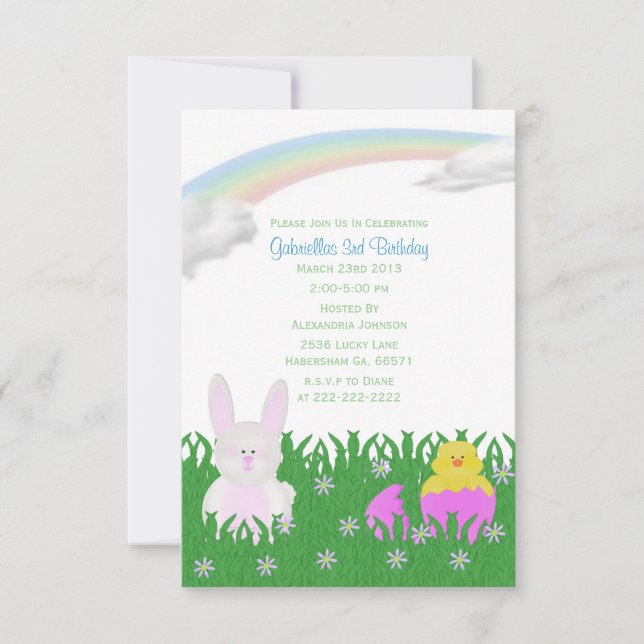 Invitations de fête d'anniversaire de lapin de (Devant)