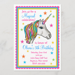 Invitations de fête d'anniversaire de licorne