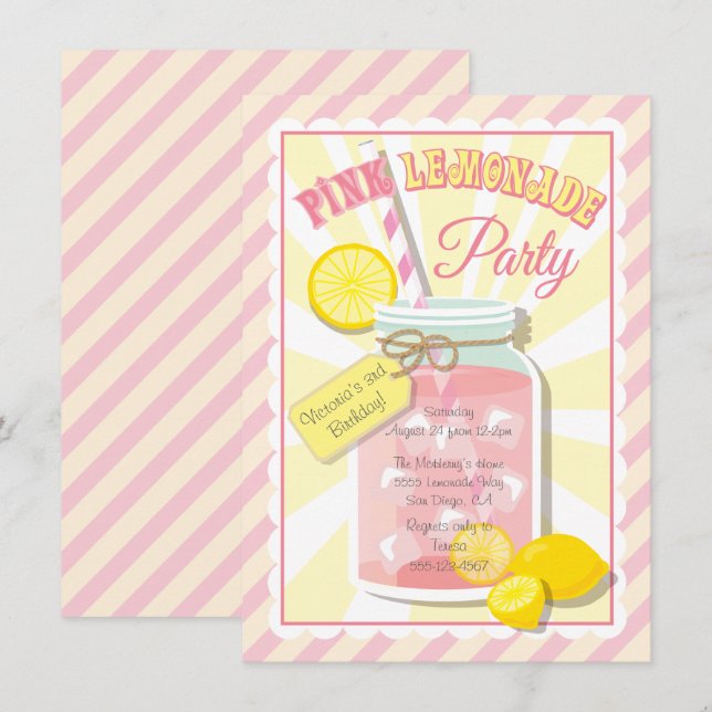 Invitations de fête d'anniversaire de limonade ros (Devant / Derrière)