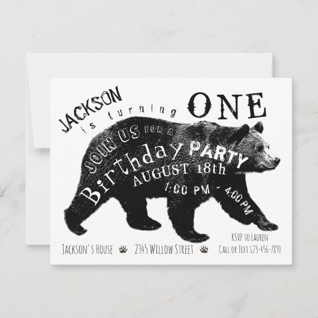 Invitations de fête d'anniversaire de l'ours (Devant)