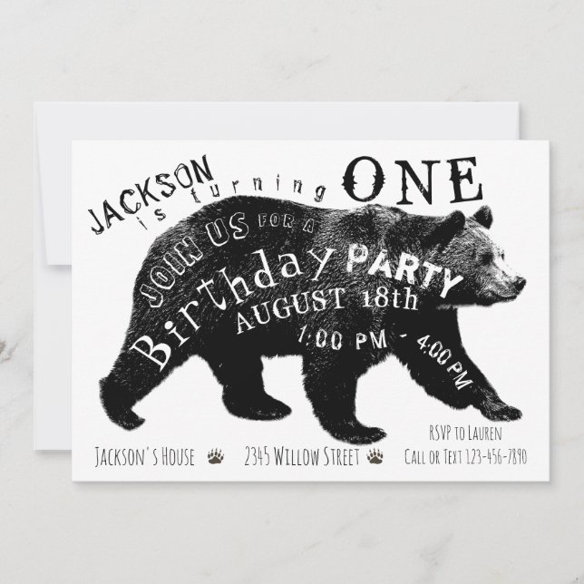 Invitations de fête d'anniversaire de l'ours (Devant)